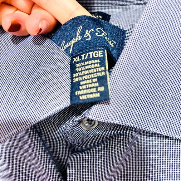 JOSEPH & FEISS | Blue micro-check short-sleeve shirt | Soft modal blend | XL * - Picture 5 of 7